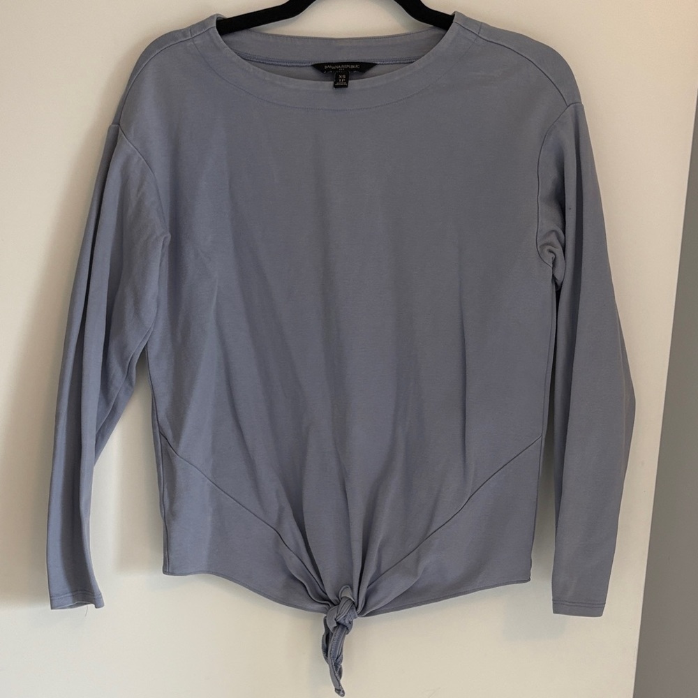 Banana Republic Light Blue Long-Sleeve Tie-Front Sweatshirt - Picture 2 of 5